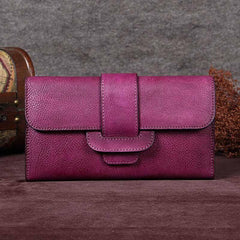Colorful Vintage Leather Wallet Womens Blue Long Wallet Womens Red Clutch Purse for Ladies