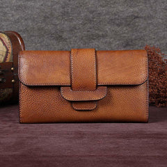 Brown Vintage Leather Wallet Womens Blue Long Wallet Womens Red Clutch Purse for Ladies