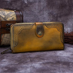 Vintage Womens Blue Leather Bifold Wallet Women's Leather Brown Clutch Wallet for Ladies