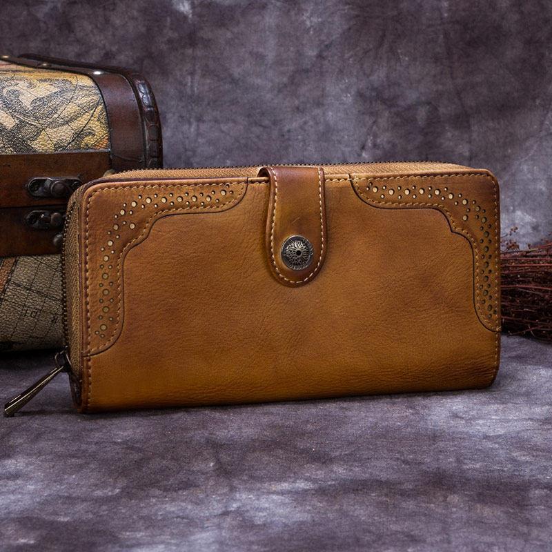 Brown Vintage womens Leather Bifold Wallet Green Phone Wallet Red Zipper Wallet for Ladies