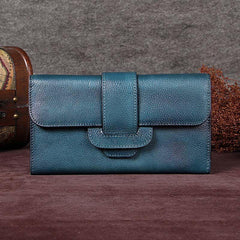 Colorful Vintage Leather Wallet Womens Blue Long Wallet Womens Red Clutch Purse for Ladies