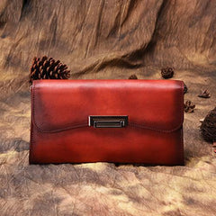 Vintage Womens Black Leather SMall Side Bag Red Clutch Purse Shoulder Bag for Ladies