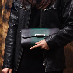 Vintage Womens Black Leather SMall Side Bag Red Clutch Purse Shoulder Bag for Ladies