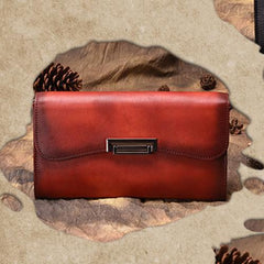 Vintage Womens Black Leather SMall Side Bag Red Clutch Purse Shoulder Bag for Ladies