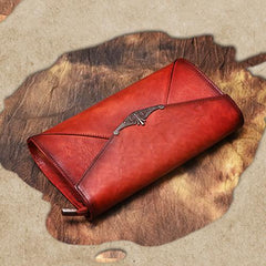 Vintage Red Leather Wallet Womens Side Bag Clutch Wallet Purse Green Shoulder Bag