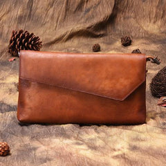 Brown Vintage Leather Long Wallet Womens With Strap Red Folded Clutch Wallet Purse for Ladies