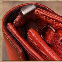 Vintage Red Leather Wallet Womens Side Bag Clutch Wallet Purse Green Shoulder Bag