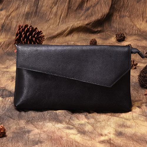Brown Vintage Leather Long Wallet Womens With Strap Red Folded Clutch Wallet Pur FJX6228008