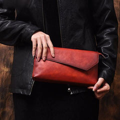 Brown Vintage Leather Long Wallet Womens With Strap Red Folded Clutch Wallet Purse for Ladies