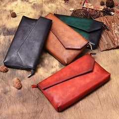 Brown Vintage Leather Long Wallet Womens With Strap Red Folded Clutch Wallet Purse for Ladies