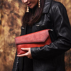 Brown Vintage Leather Long Wallet Womens With Strap Red Folded Clutch Wallet Purse for Ladies