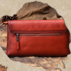 Brown Vintage Leather Long Wallet Womens With Strap Red Folded Clutch Wallet Purse for Ladies