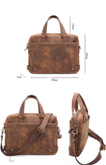 Vintage Maroon Mens Leather Briefcase Work Handbag Brown 14'' Laptop Briefcases For Men