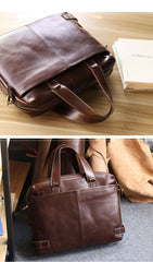 Vintage Maroon Mens Leather Briefcase Work Handbag Brown 14'' Laptop Briefcases For Men
