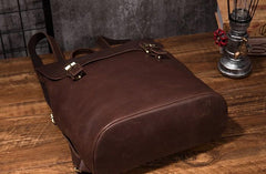 Vintage Mens Coffee Leather Backpack Travel Backpack Leather Hiking Backpack for Men