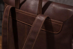 Vintage Mens Coffee Leather Backpack Travel Backpack Leather Hiking Backpack for Men