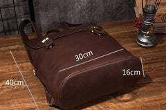 Vintage Mens Coffee Leather Backpack Travel Backpack Leather Hiking Backpack for Men