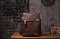 Vintage Mens Coffee Leather Backpack Travel Backpack Leather Hiking Backpack for Men