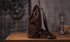 Vintage Mens Coffee Leather Backpack Travel Backpack Leather Hiking Backpack for Men