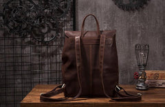 Vintage Mens Coffee Leather Backpack Travel Backpack Leather Hiking Backpack for Men