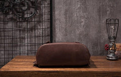 Vintage Mens Coffee Leather Backpack Travel Backpack Leather Hiking Backpack for Men
