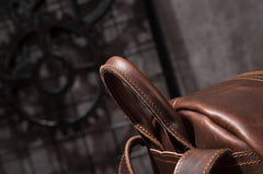 Vintage Mens Coffee Leather Backpack Travel Backpack Leather School Backpacks for Men