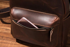 Vintage Mens Coffee Leather Backpack Travel Backpack Leather School Backpacks for Men