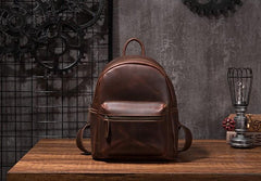 Vintage Mens Coffee Leather Backpack Travel Backpack Leather School Backpacks for Men