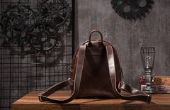 Vintage Mens Coffee Leather Backpack Travel Backpack Leather School Backpacks for Men