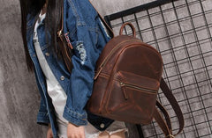 Vintage Mens Coffee Leather Backpack Travel Backpack Leather School Backpacks for Men