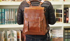 Vintage Mens Leather 15inch Laptop Backpack Leather School Backpack Travel Backpack for Men