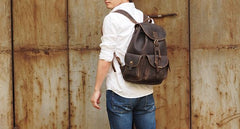 Vintage Mens Leather School Backpacks Satchel Backpack Leather Travel Backpack for Men