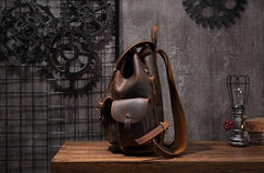 Vintage Mens Leather School Backpacks Satchel Backpack Leather Travel Backpack for Men