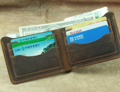Vintage Mens Leather Slim Bifold Small Wallet Cool billfold Slim Small Wallet for Men