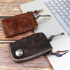 Vintage Mens Leather Key Wallet Zipper Key Holder Coin Wallet Change Pouch For Men