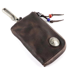 Vintage Mens Leather Key Wallet Zipper Key Holder Coin Wallet Change Pouch For Men