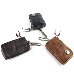 Vintage Mens Leather Key Wallet Zipper Key Holder Coin Wallet Change Pouch For Men