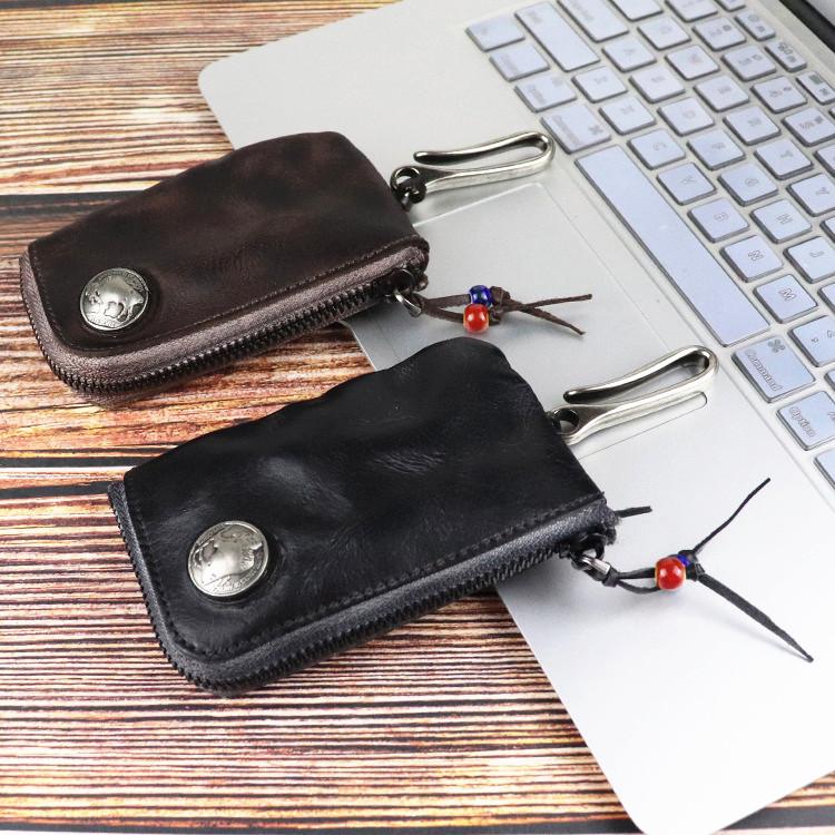 Vintage Mens Leather Key Wallet Zipper Key Holder Coin Wallet Change P