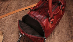 Vintage Purple Leather Womens Boston Handbag Shoulder Boston Purse For Women