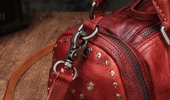 Vintage Purple Leather Womens Boston Handbag Shoulder Boston Purse For Women