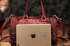 Vintage Purple Leather Womens Boston Handbag Shoulder Boston Purse For Women
