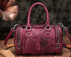 Vintage Purple Leather Womens Boston Handbag Shoulder Boston Purse For Women