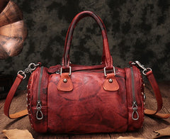 Vintage Purple Leather Womens Boston Handbag Shoulder Boston Purse For Women
