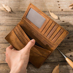 Brown Bifold Long Wallets for Men long bi fold wallet