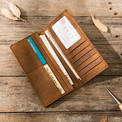 Brown Bifold Long Wallets for Men slim long wallet​