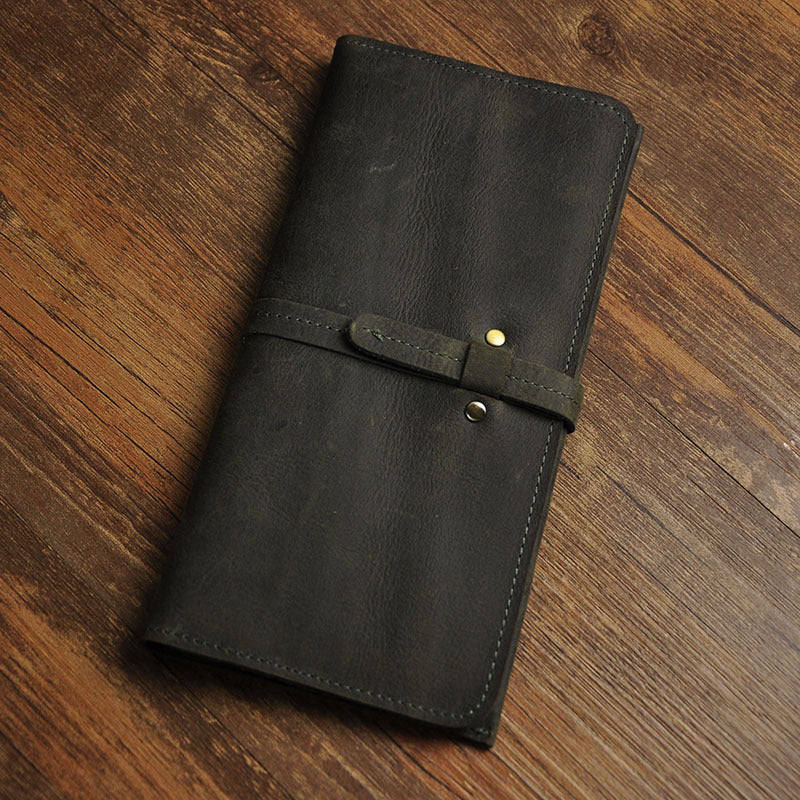 Vintage Slim Leather Long Wallet for Men Bifold Coffee Wallet