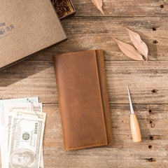 Vintage Slim long Wallet Leather Mens Tan Wallet Long Wallet for Men