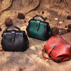 Green Vintage Ladies Leather Small Doctor Handbag Purse Red Small Doctors Shoulder Bag Purse for Women