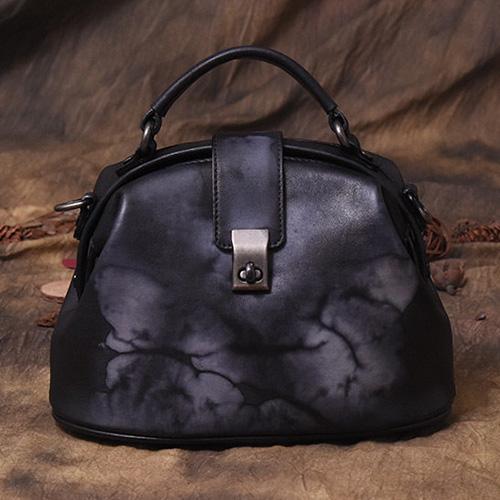 Gray Small Womens Vintage Leather Doctor Handbag Small Brown Doctor Purse Shoulder Bag for Ladies