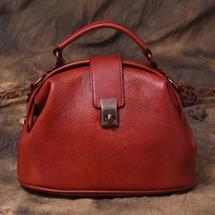 Red Small Womens Vintage Leather Doctor Handbag Small Brown Doctor Purse Shoulder Bag for Ladies